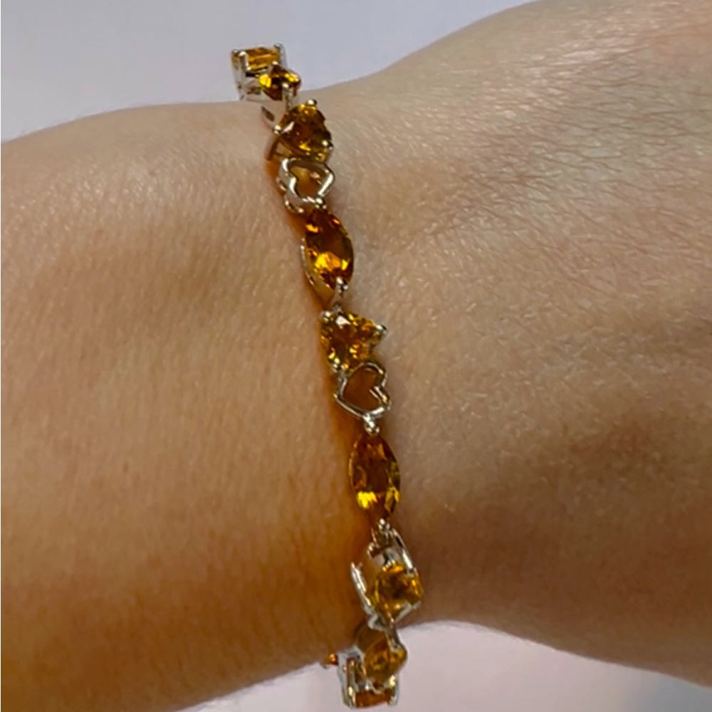 BC2 7CT Natural HONEY CITRINE Heart and Horse Eye Shaped Bracelet Rhodium S925